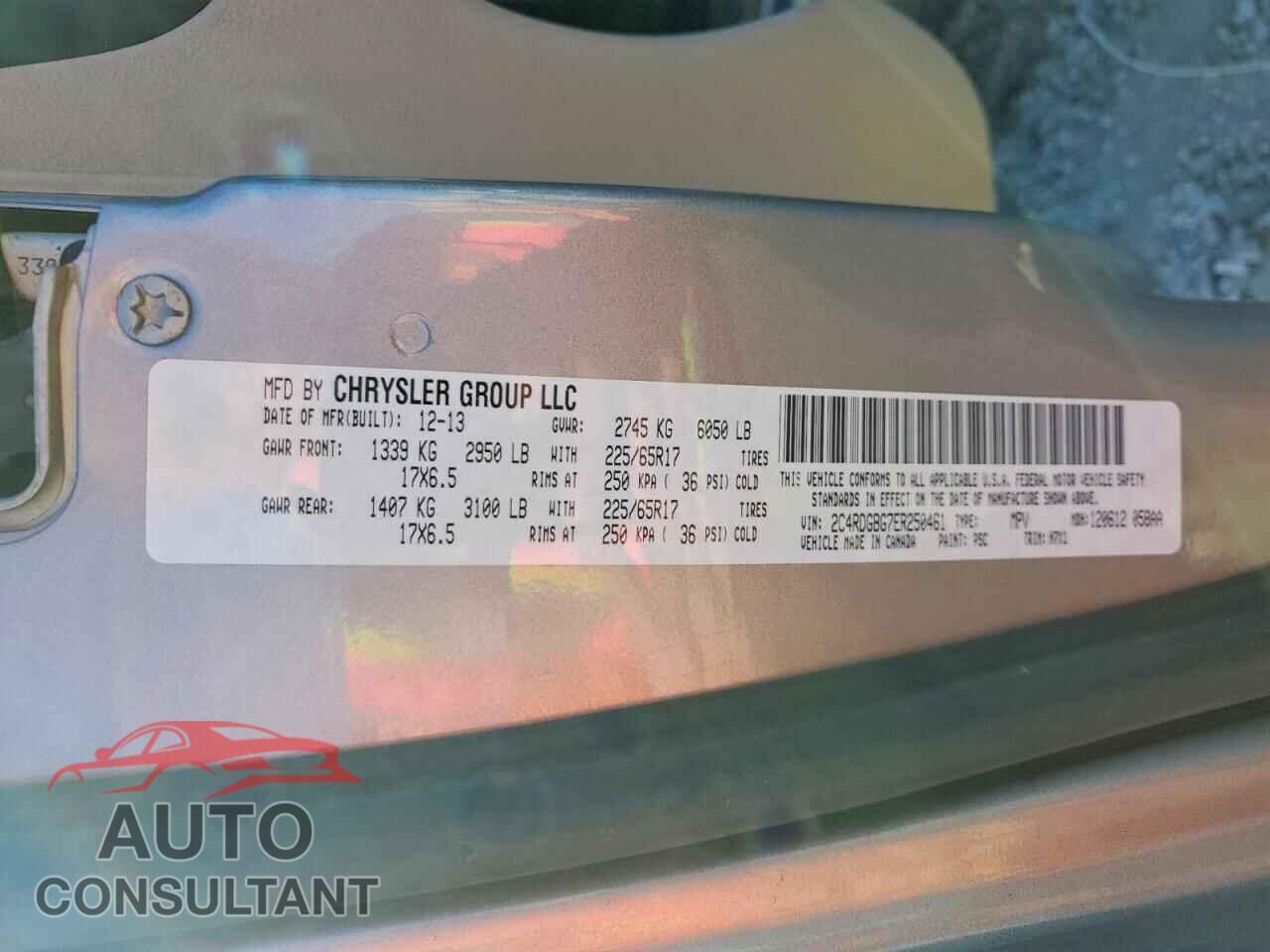 DODGE CARAVAN 2014 - 2C4RDGBG7ER250461