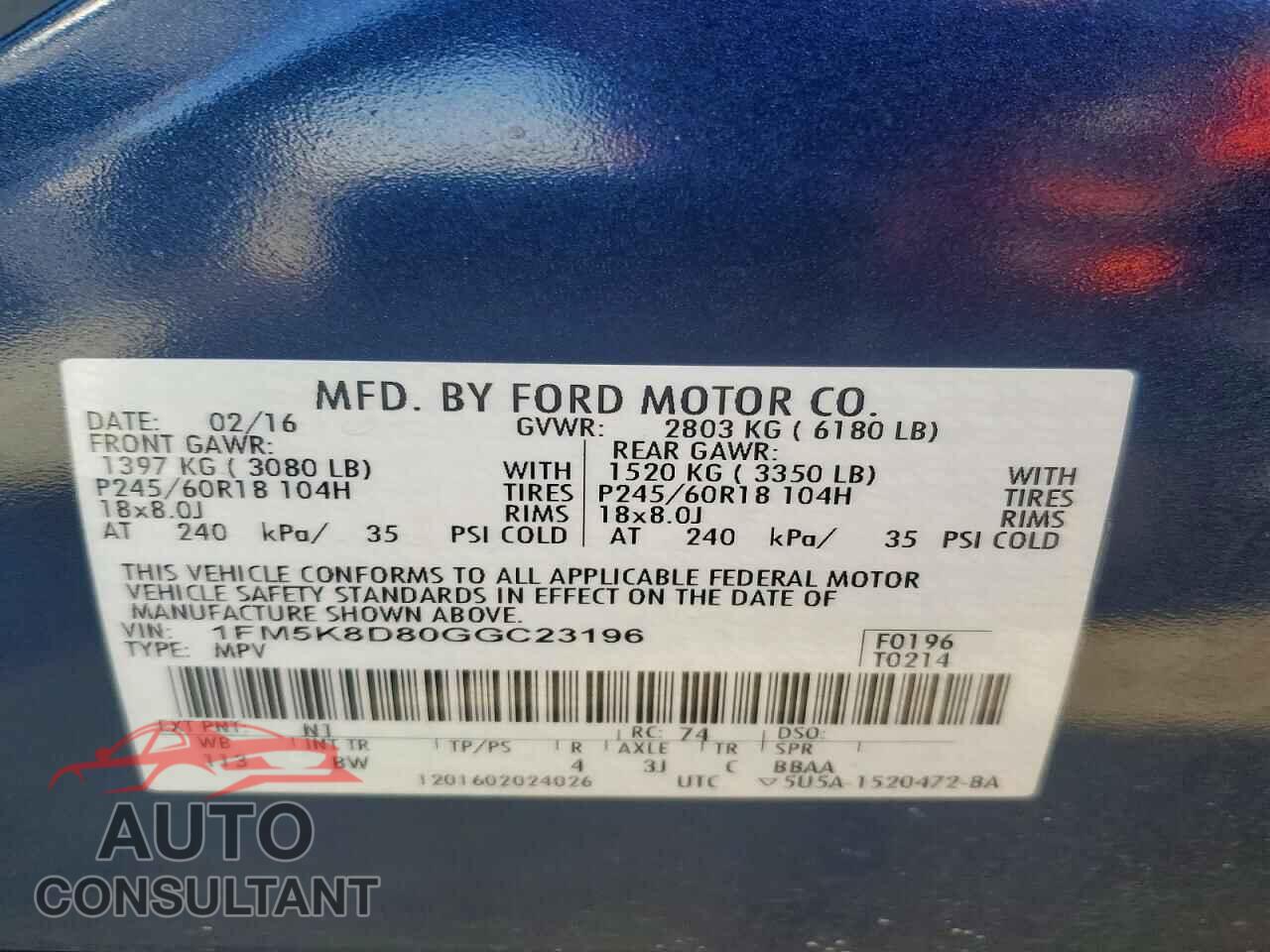 FORD EXPLORER 2016 - 1FM5K8D80GGC23196