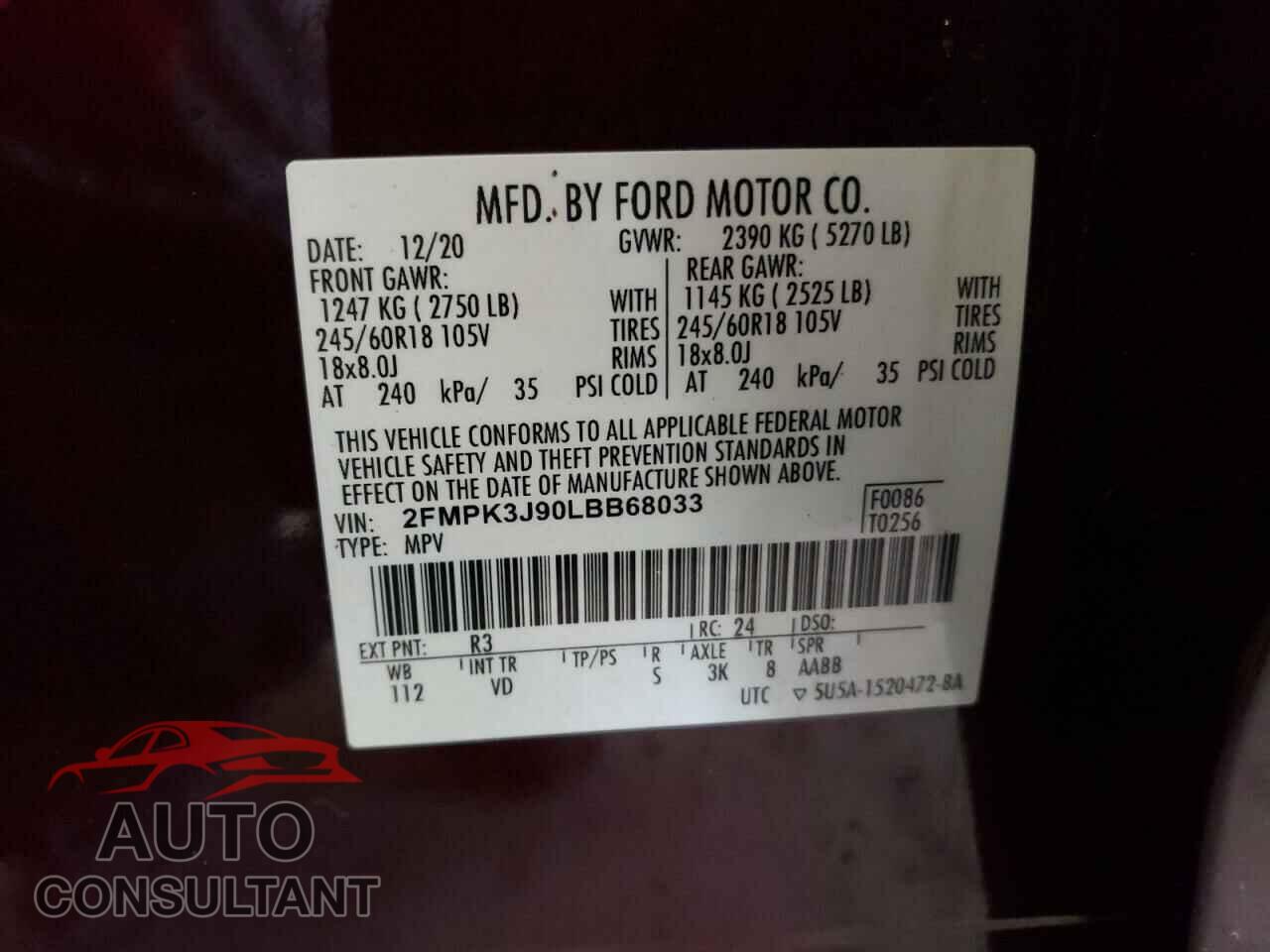 FORD EDGE 2020 - 2FMPK3J90LBB68033