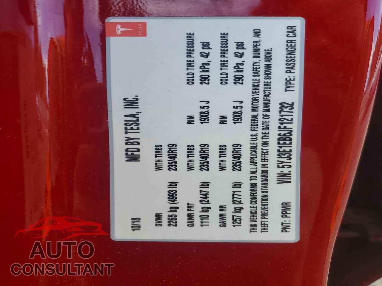 TESLA MODEL 3 2018 - 5YJ3E1EB6JF121732
