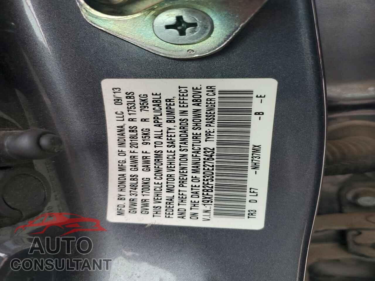 HONDA CIVIC 2013 - 19XFB2F53DE276432