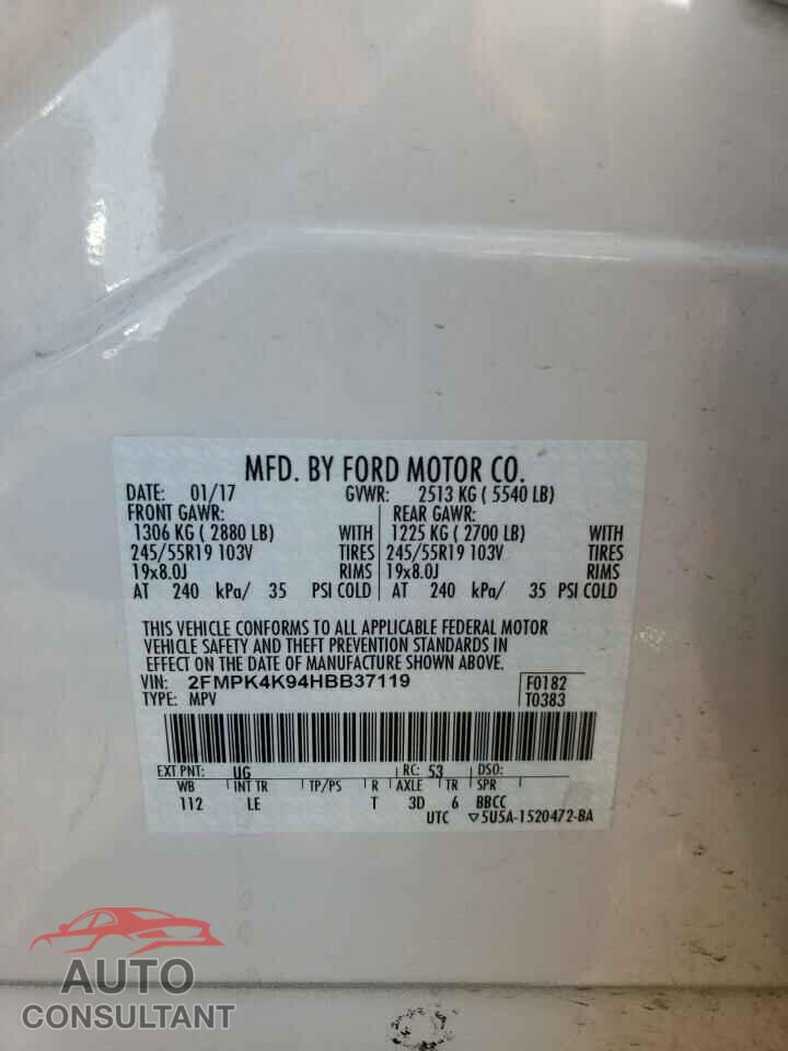 FORD EDGE 2017 - 2FMPK4K94HBB37119