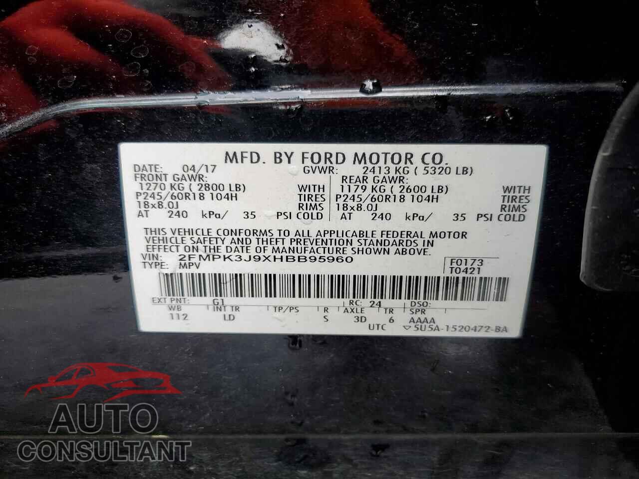 FORD EDGE 2017 - 2FMPK3J9XHBB95960