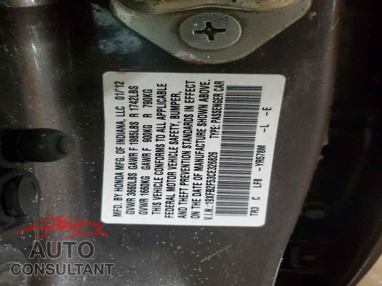 HONDA CIVIC 2012 - 19XFB2F53CE326826