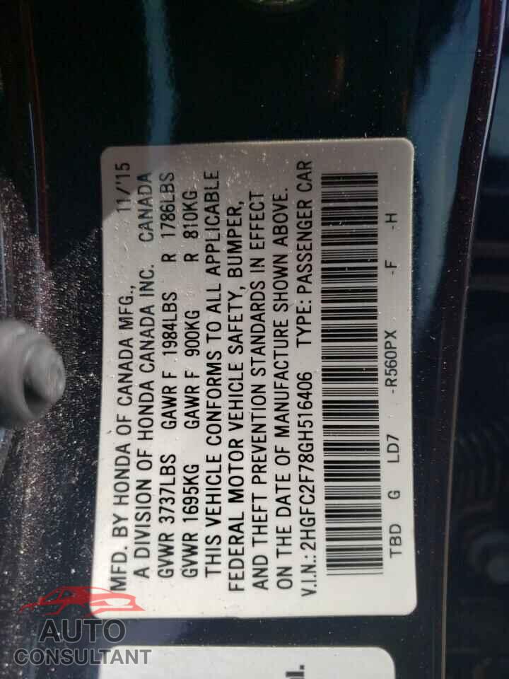 HONDA CIVIC 2016 - 2HGFC2F78GH516406