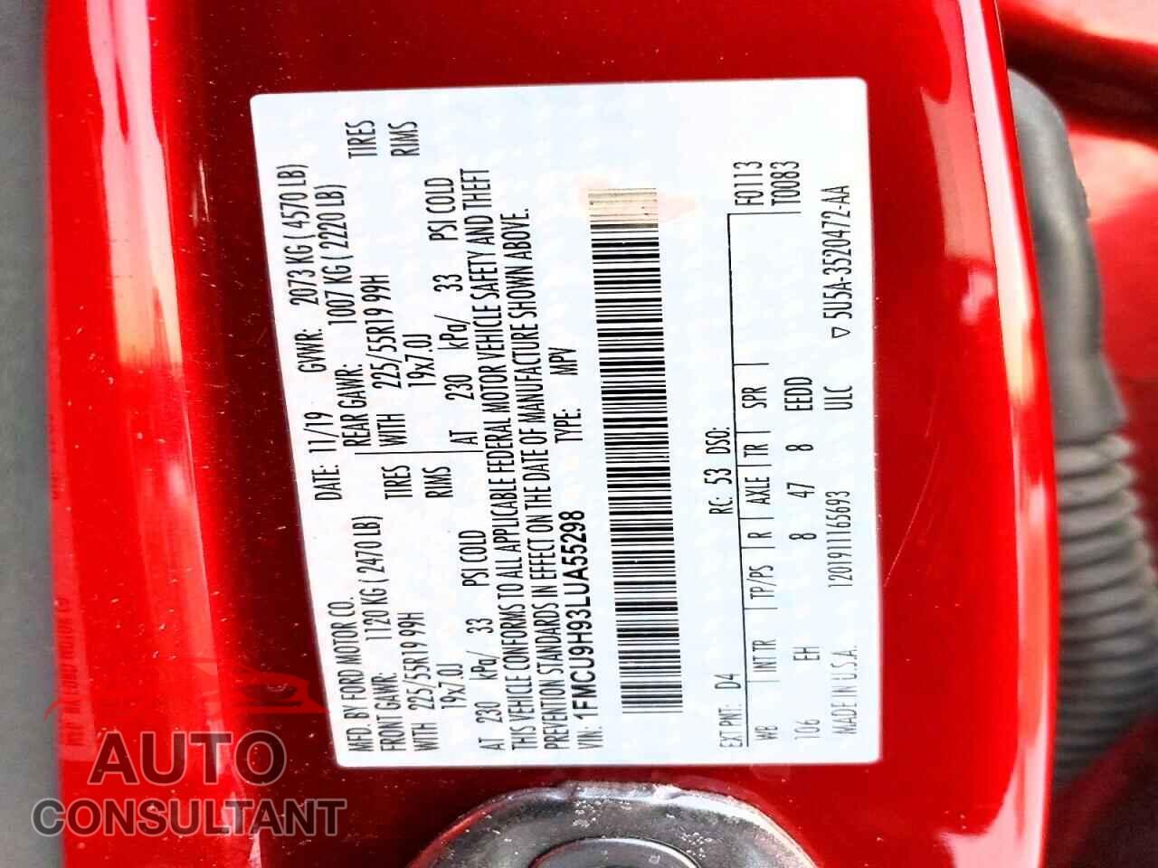 FORD ESCAPE 2020 - 1FMCU9H93LUA55298