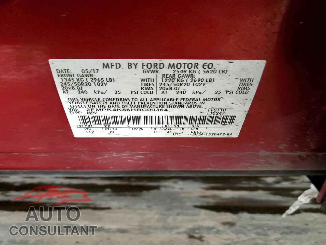 FORD EDGE 2017 - 2FMPK4K86HBC09364