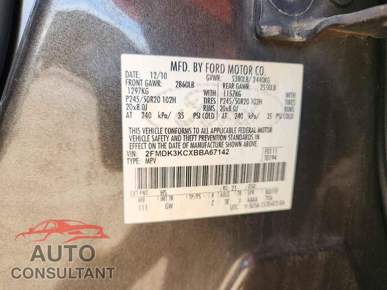 FORD EDGE 2011 - 2FMDK3KCXBBA67142