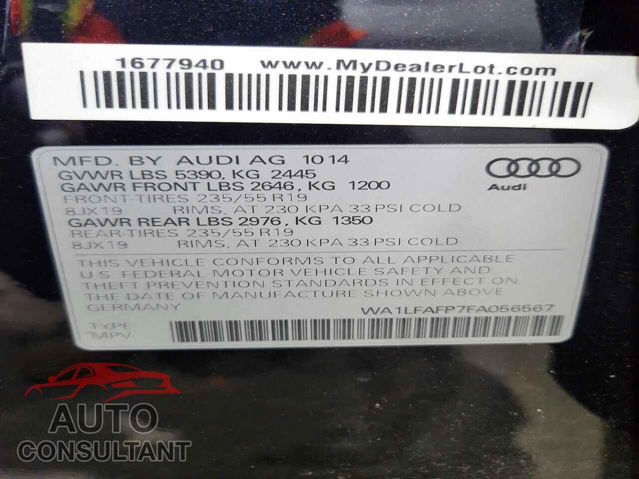 AUDI Q5 2015 - WA1LFAFP7FA056567