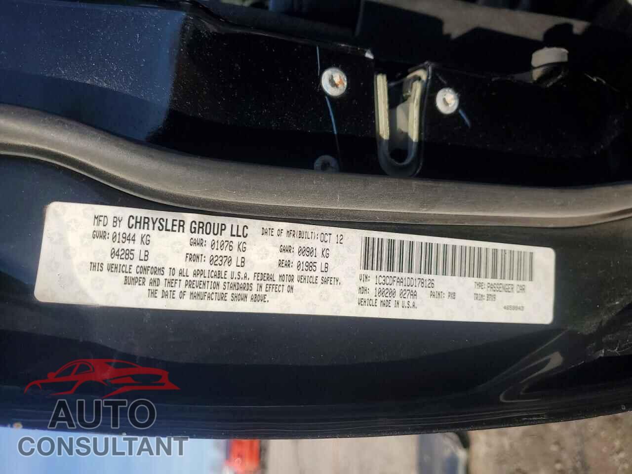 DODGE DART 2013 - 1C3CDFAA1DD178126