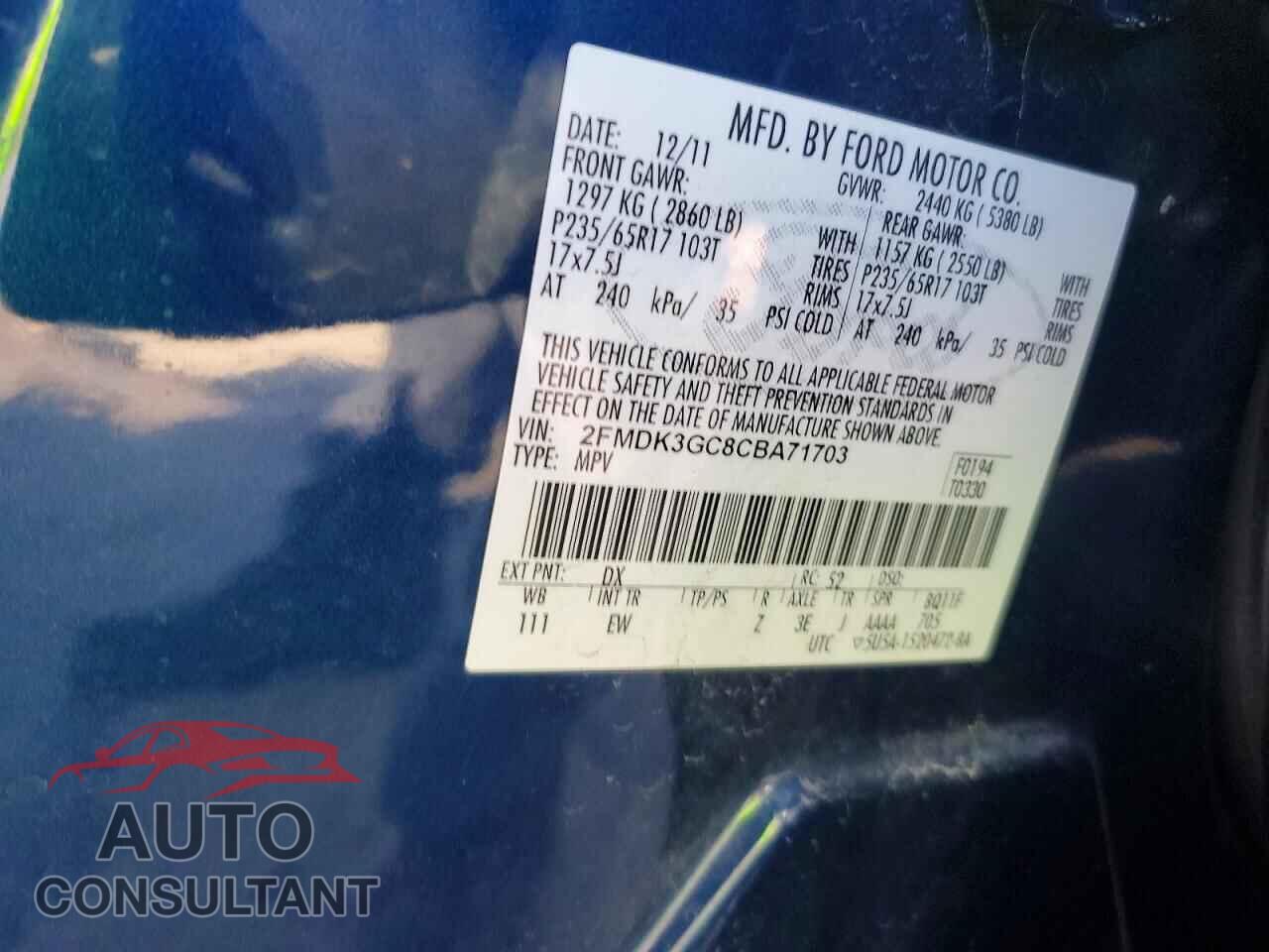 FORD EDGE 2012 - 2FMDK3GC8CBA71703
