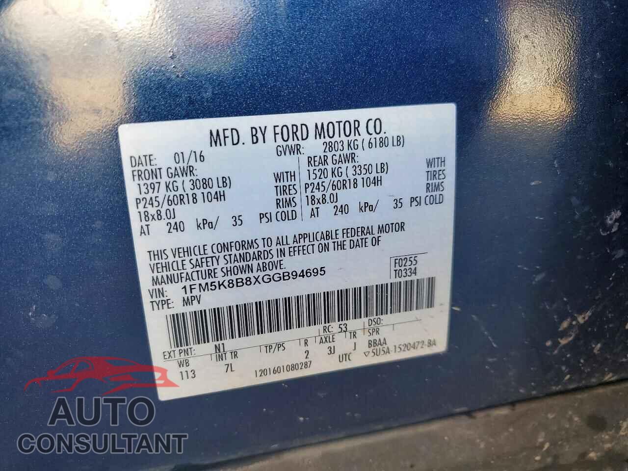 FORD EXPLORER 2016 - 1FM5K8B8XGGB94695