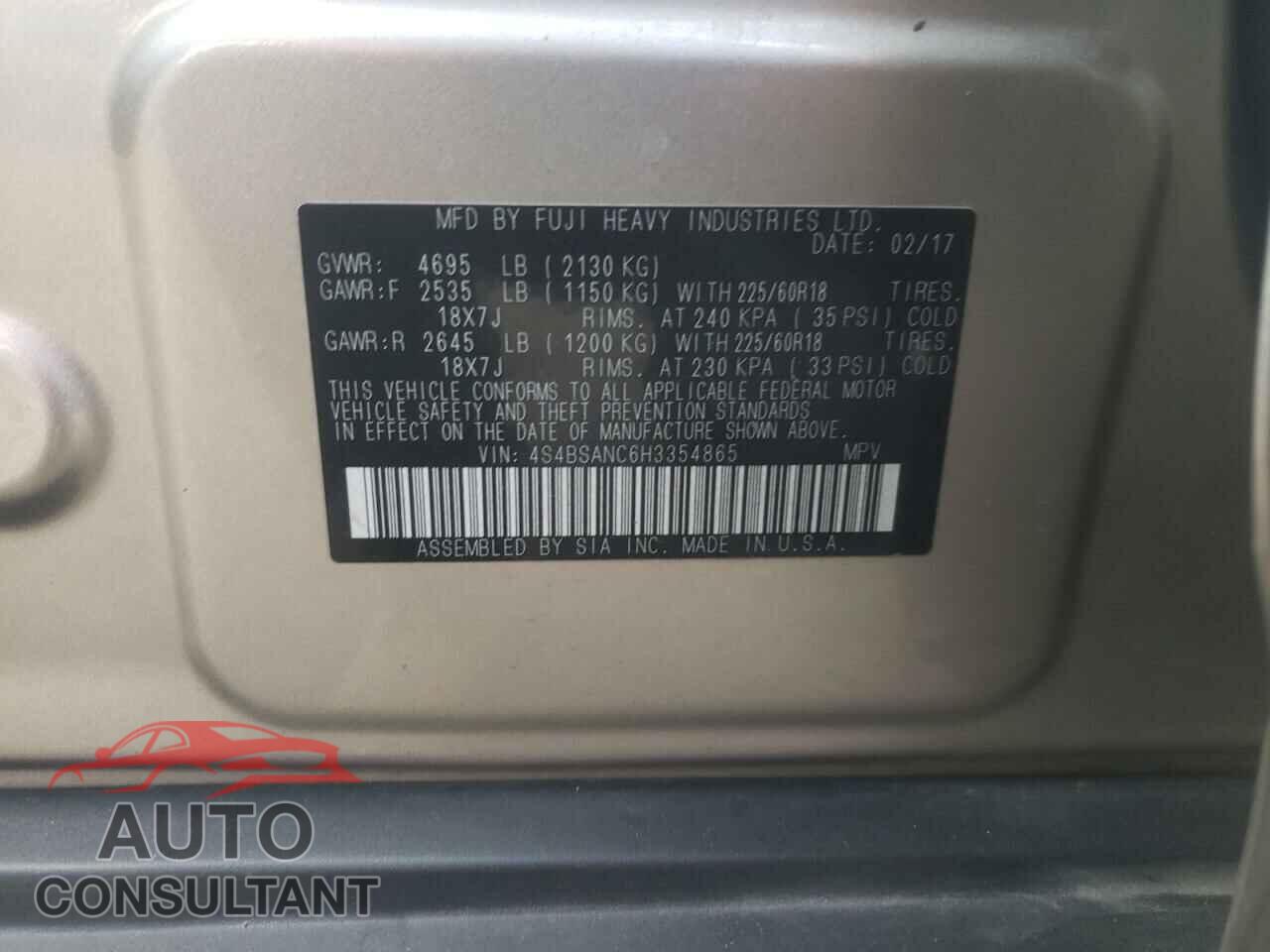 SUBARU OUTBACK 2017 - 4S4BSANC6H3354865