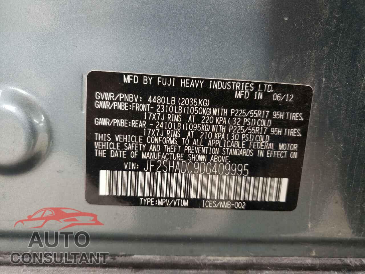 SUBARU FORESTER 2013 - JF2SHADC9DG409995