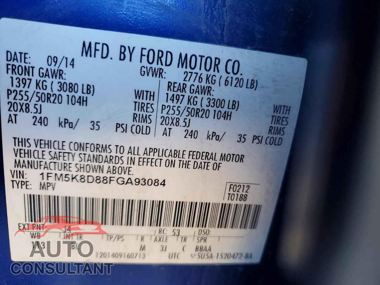 FORD EXPLORER 2015 - 1FM5K8D88FGA93084