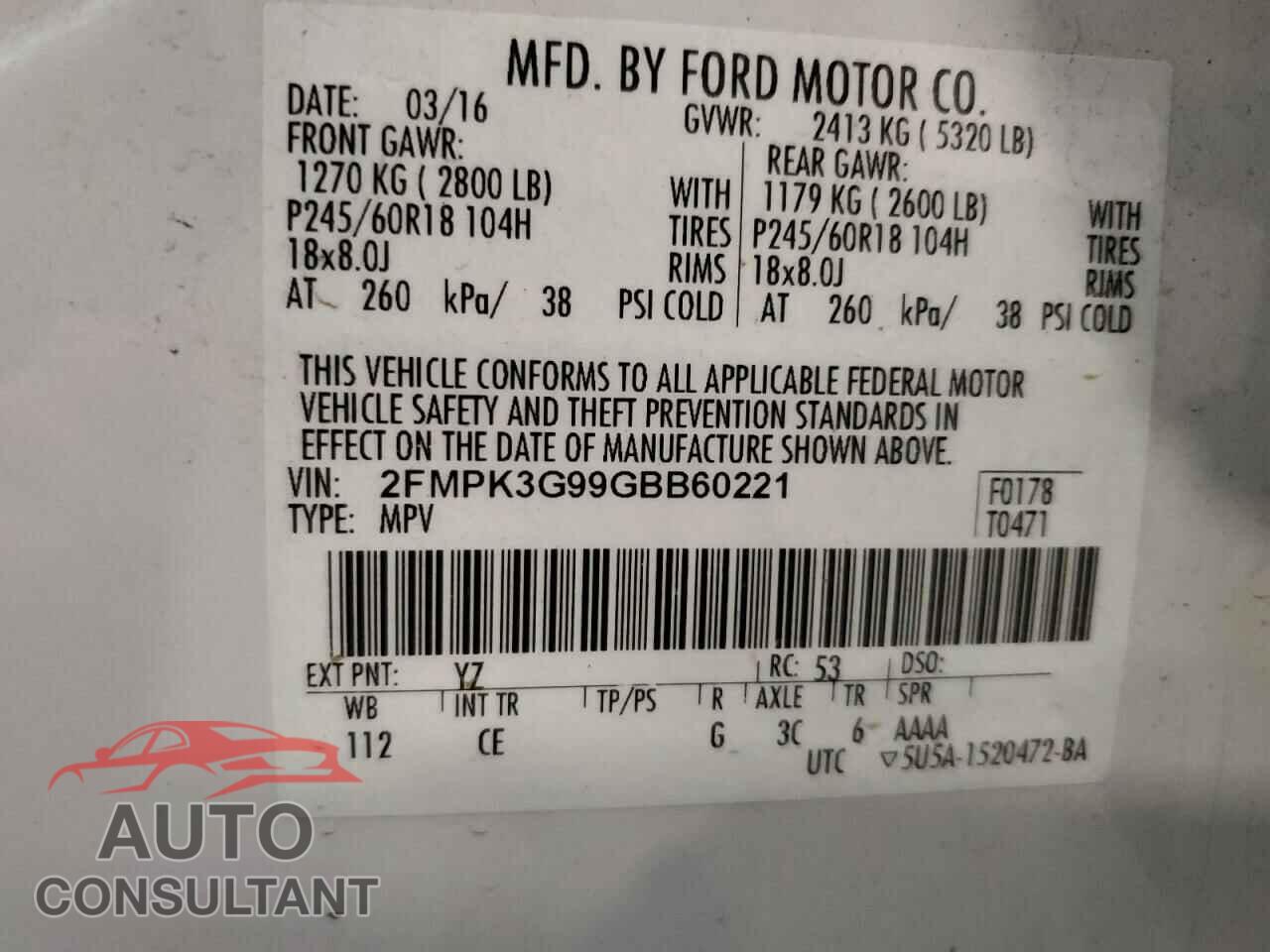 FORD EDGE 2016 - 2FMPK3G99GBB60221