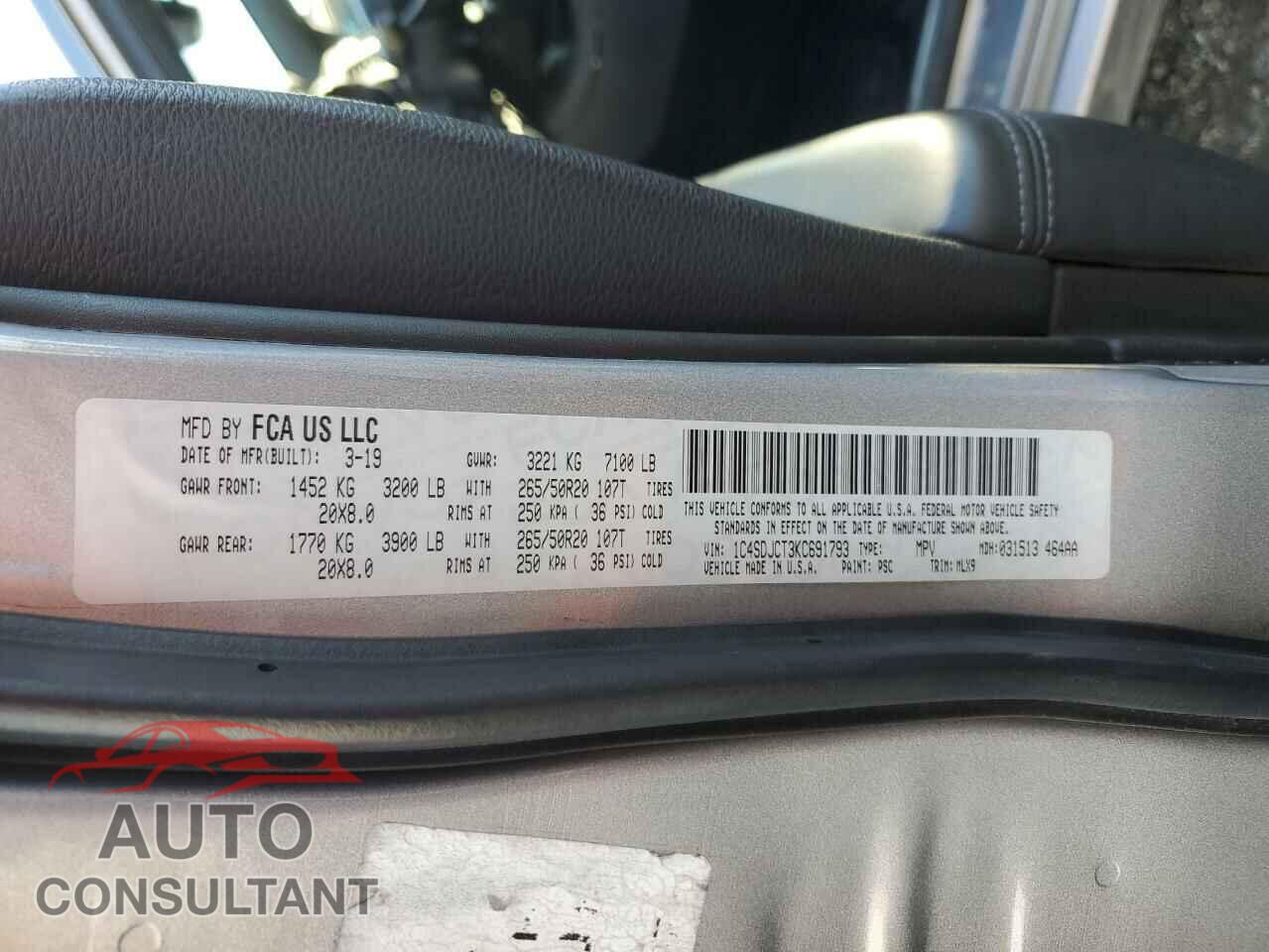 DODGE DURANGO 2019 - 1C4SDJCT3KC691793