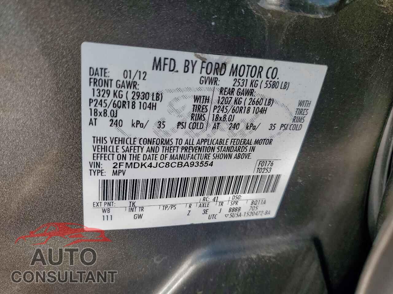 FORD EDGE 2012 - 2FMDK4JC8CBA93554
