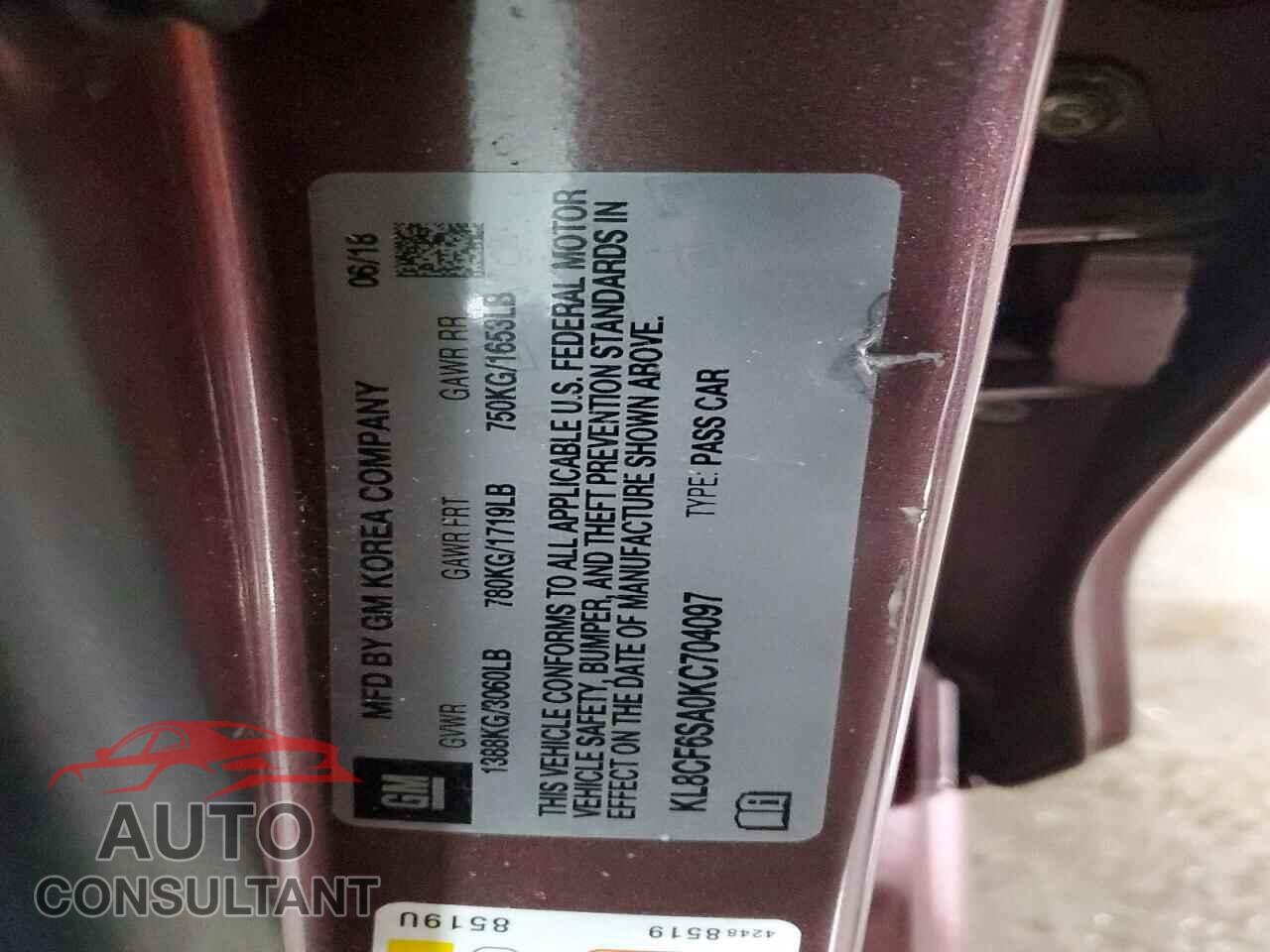CHEVROLET SPARK 2019 - KL8CF6SA0KC704097