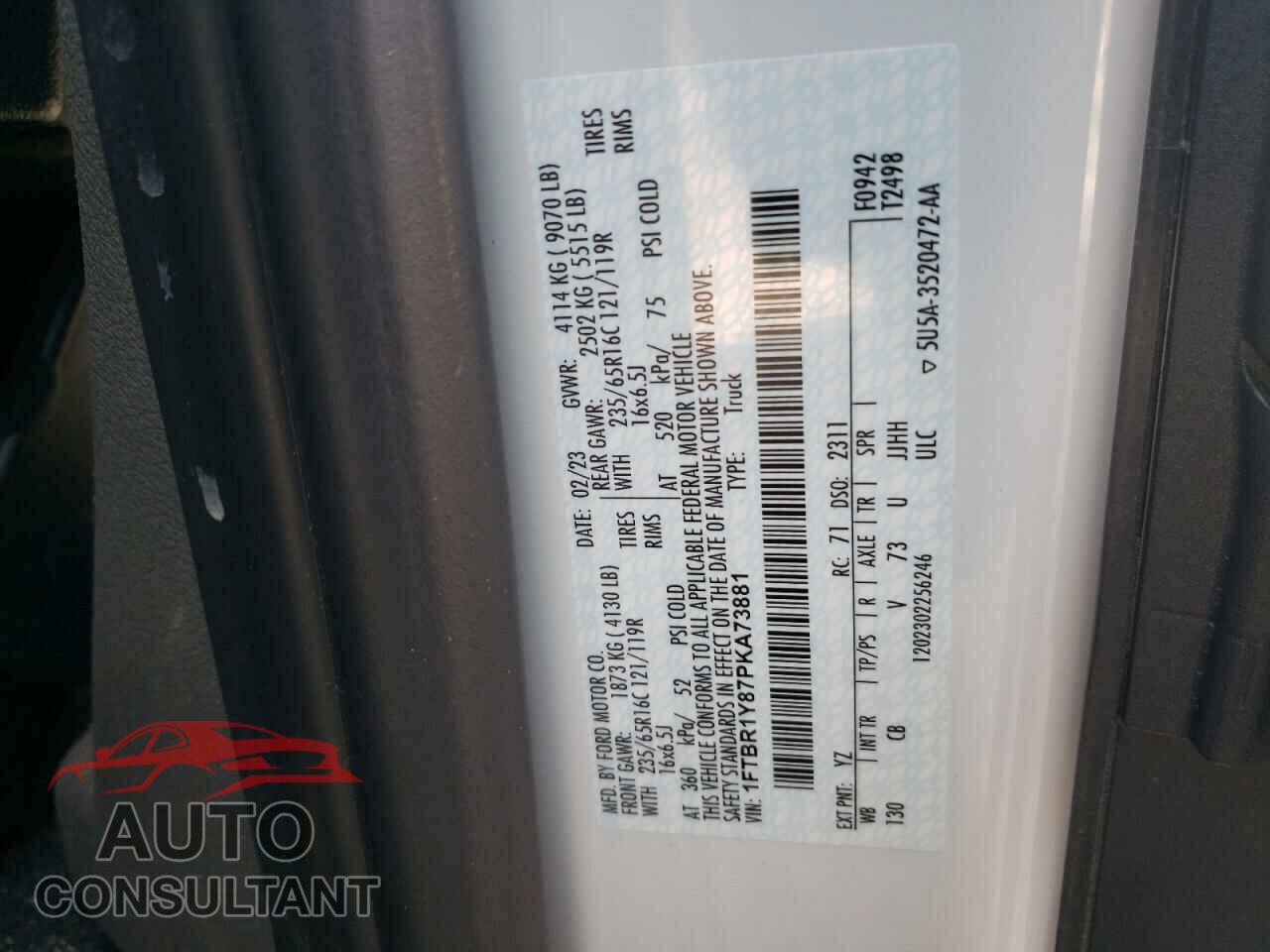 FORD TRANSIT 2023 - 1FTBR1Y87PKA73881