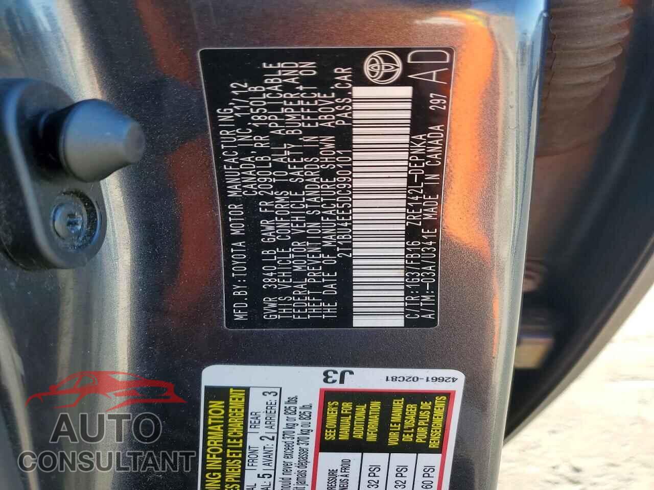TOYOTA COROLLA 2013 - 2T1BU4EE5DC990101