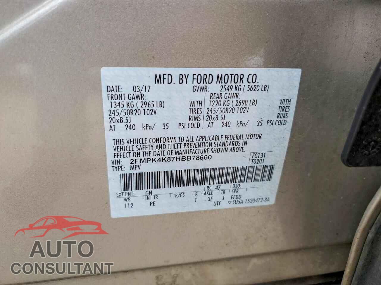 FORD EDGE 2017 - 2FMPK4K87HBB78660