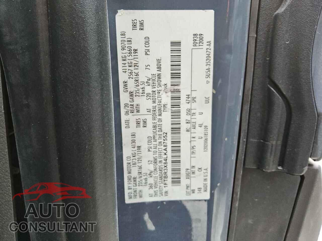FORD TRANSIT 2020 - 1FTBR3X84LKA87552