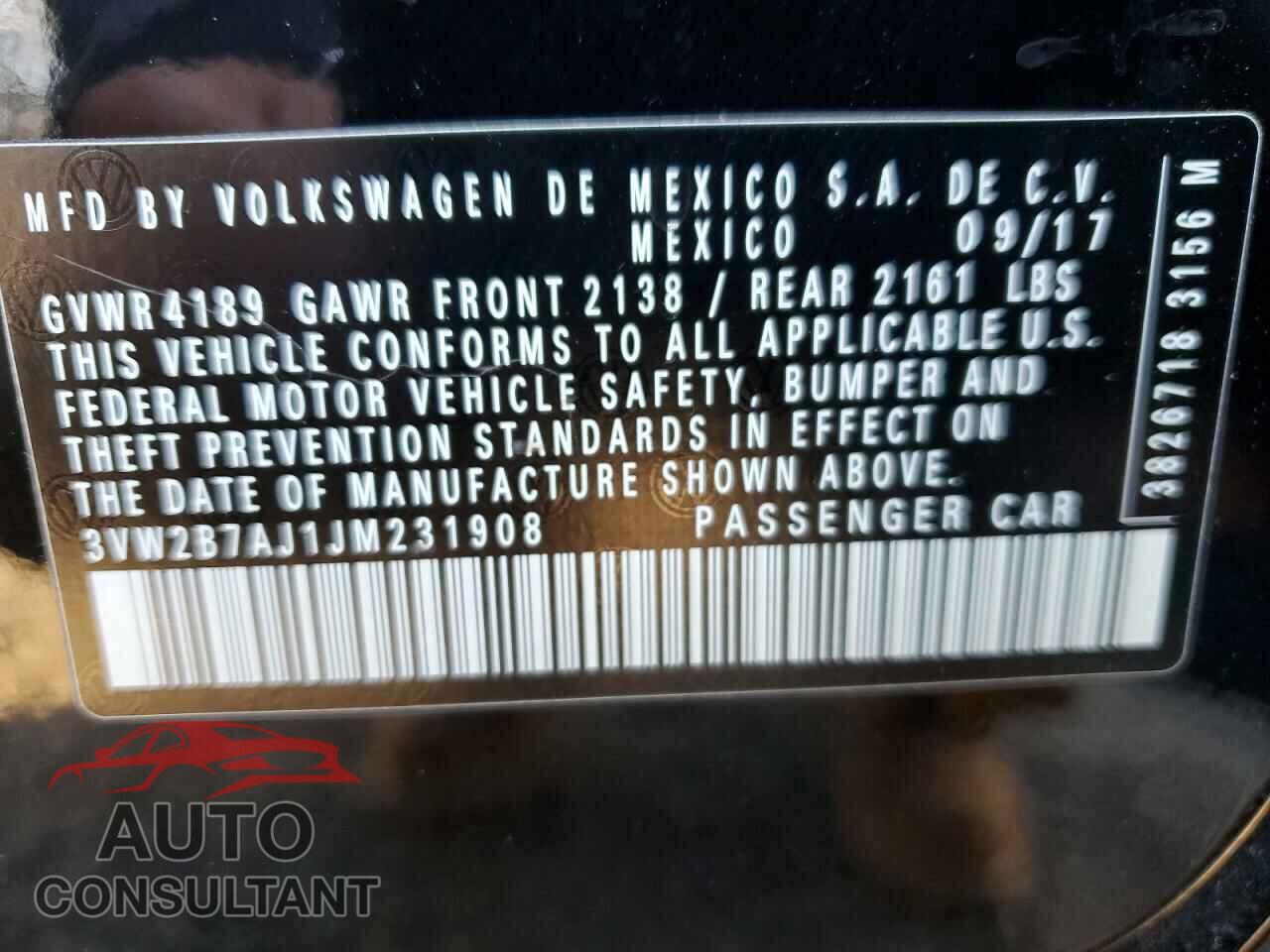 VOLKSWAGEN JETTA 2018 - 3VW2B7AJ1JM231908