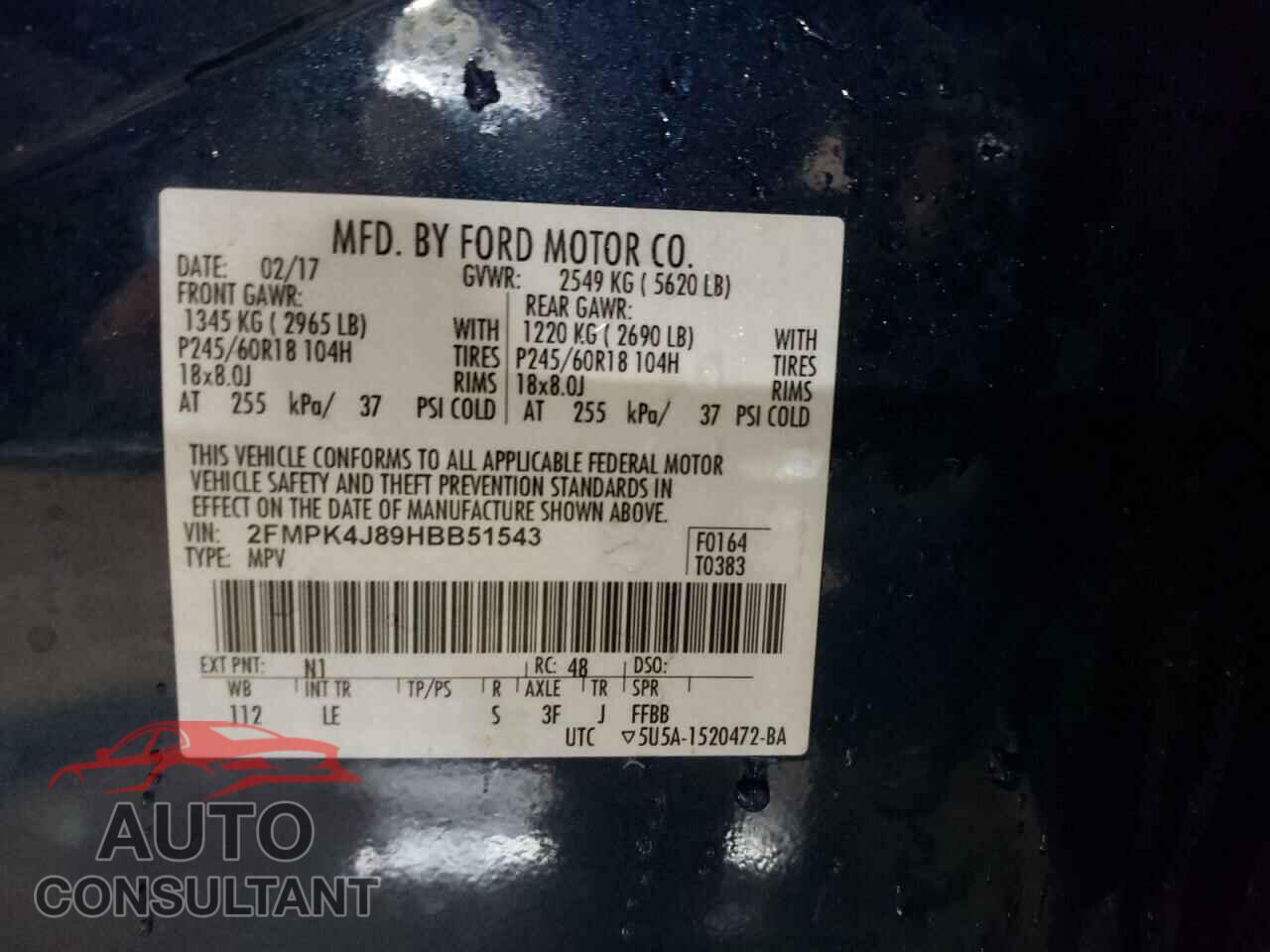 FORD EDGE 2017 - 2FMPK4J89HBB51543