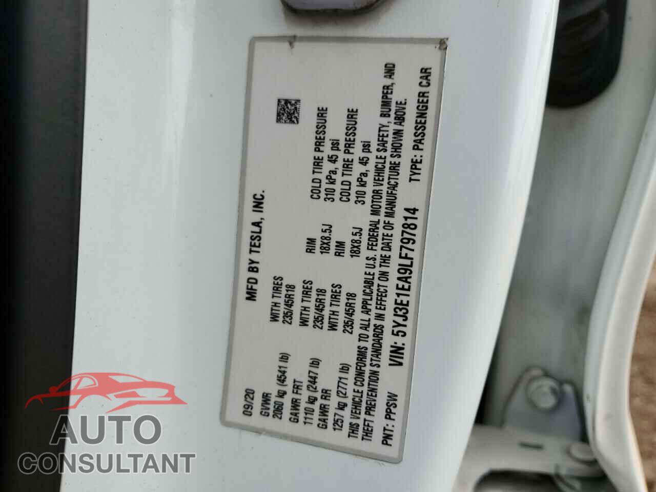 TESLA MODEL 3 2020 - 5YJ3E1EA9LF797814