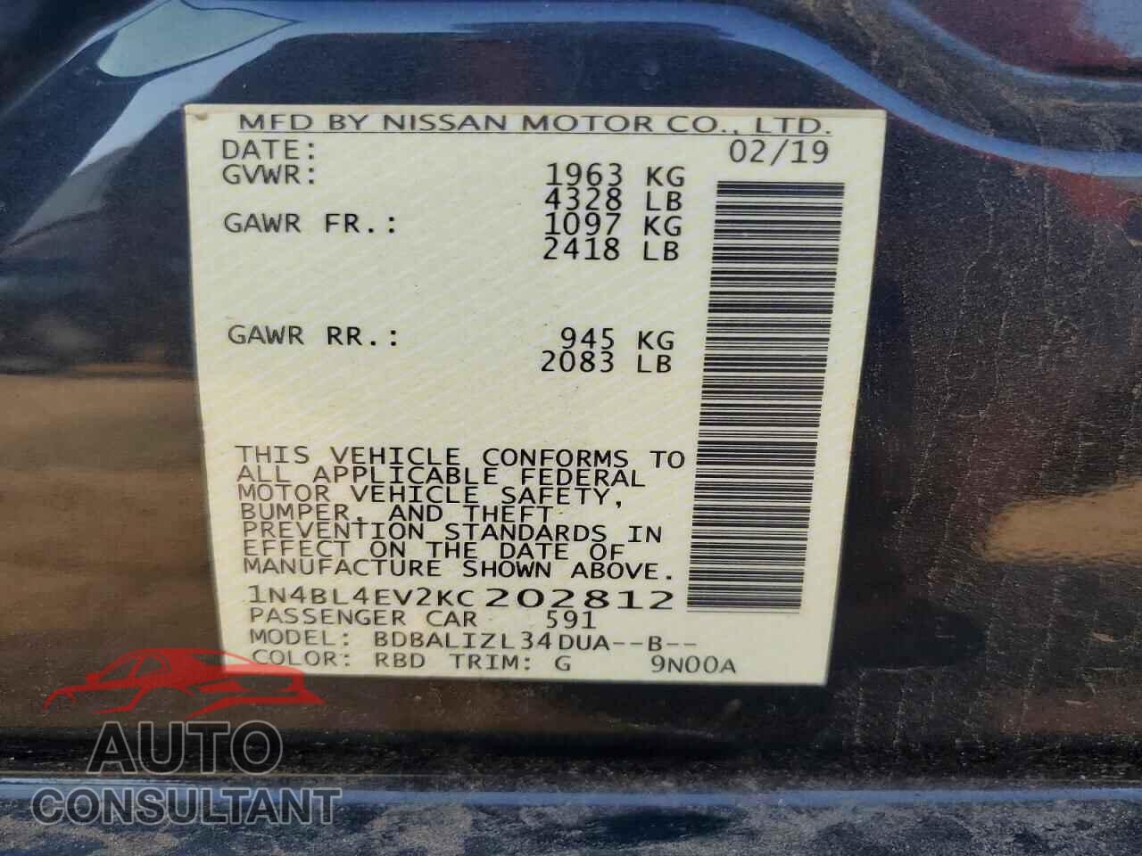 NISSAN ALTIMA 2019 - 1N4BL4EV2KC202812