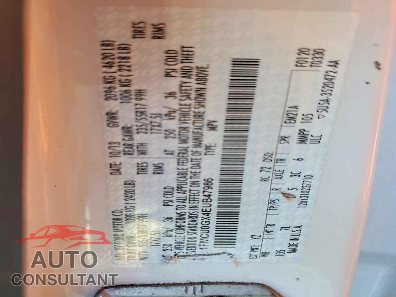 FORD ESCAPE 2014 - 1FMCU0GX4EUB47986