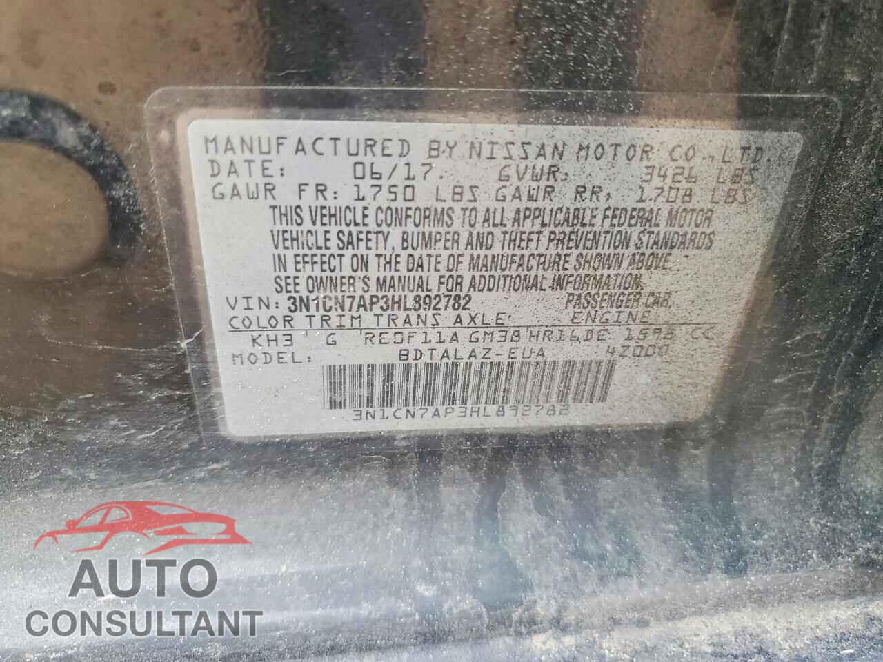 NISSAN VERSA 2017 - 3N1CN7AP3HL892782