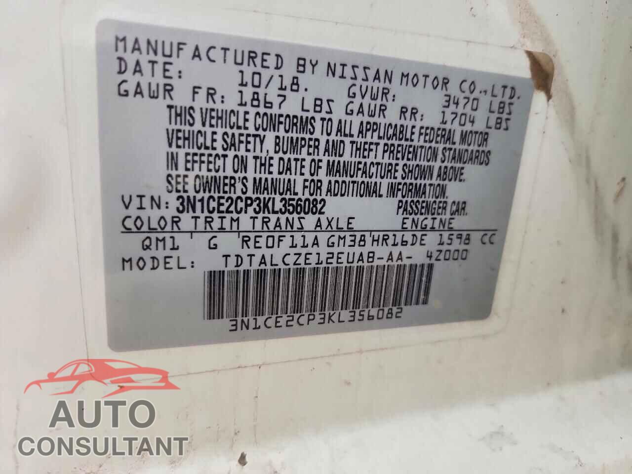 NISSAN VERSA 2019 - 3N1CE2CP3KL356082