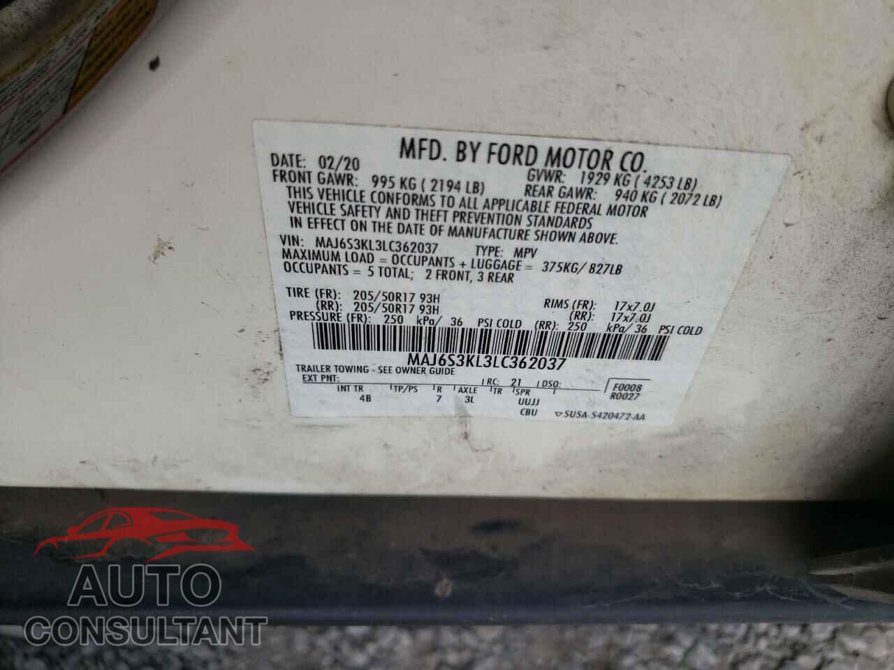 FORD ECOSPORT 2020 - MAJ6S3KL3LC362037