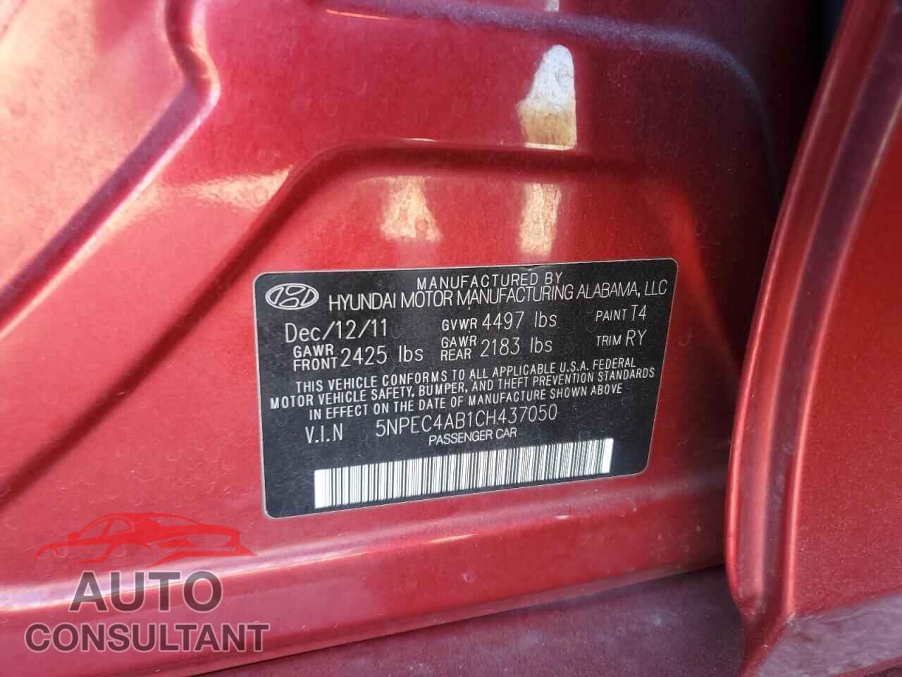 HYUNDAI SONATA 2012 - 5NPEC4AB1CH437050