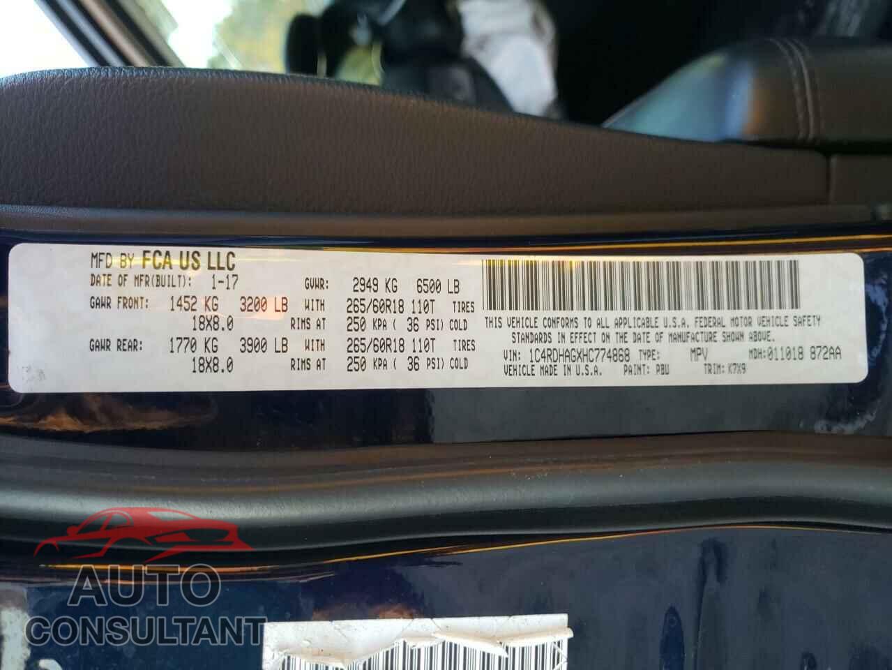DODGE DURANGO 2017 - 1C4RDHAGXHC774868