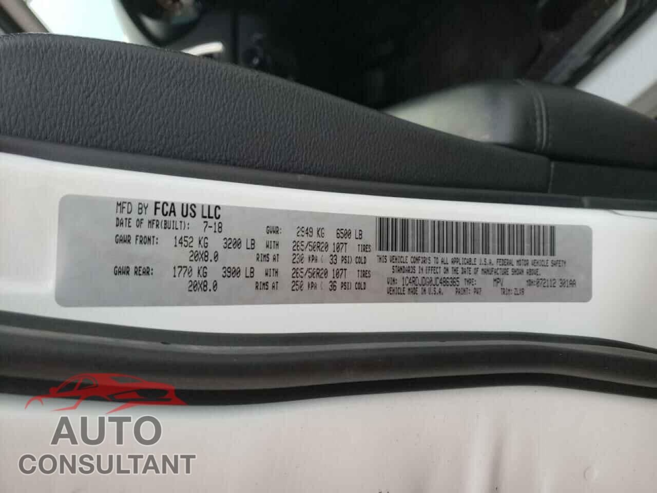 DODGE DURANGO 2018 - 1C4RDJDG0JC486365