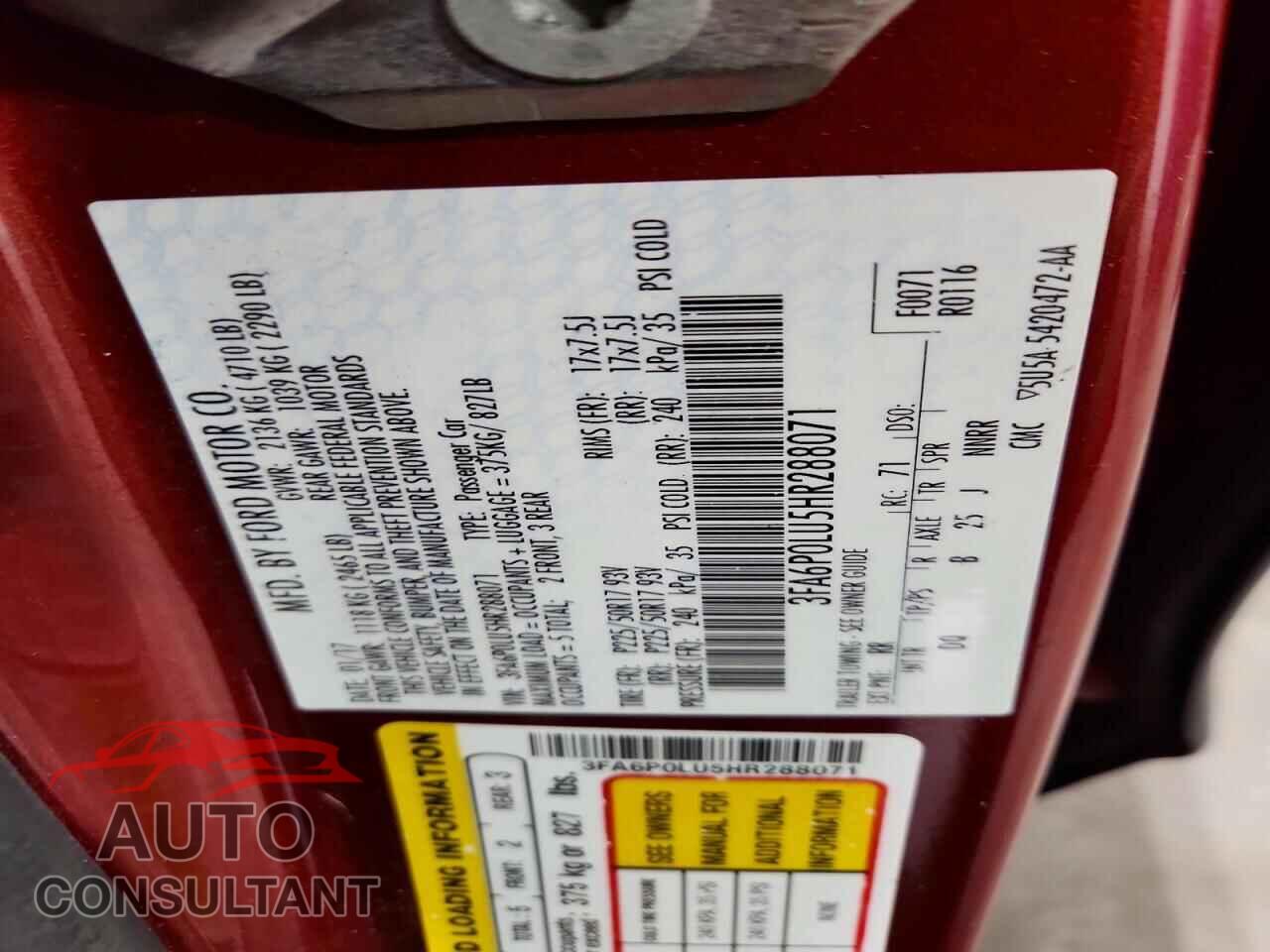 FORD FUSION 2017 - 3FA6P0LU5HR288071