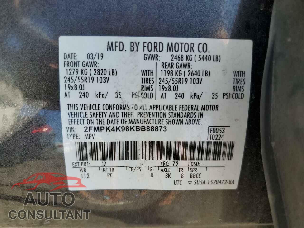 FORD EDGE 2019 - 2FMPK4K98KBB88873