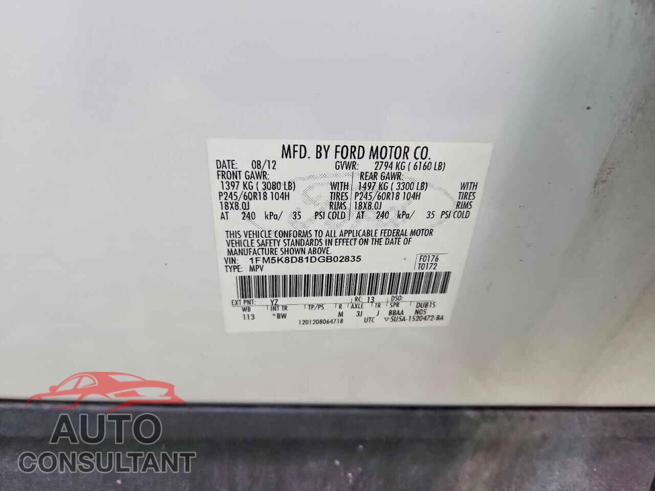 FORD EXPLORER 2013 - 1FM5K8D81DGB02835