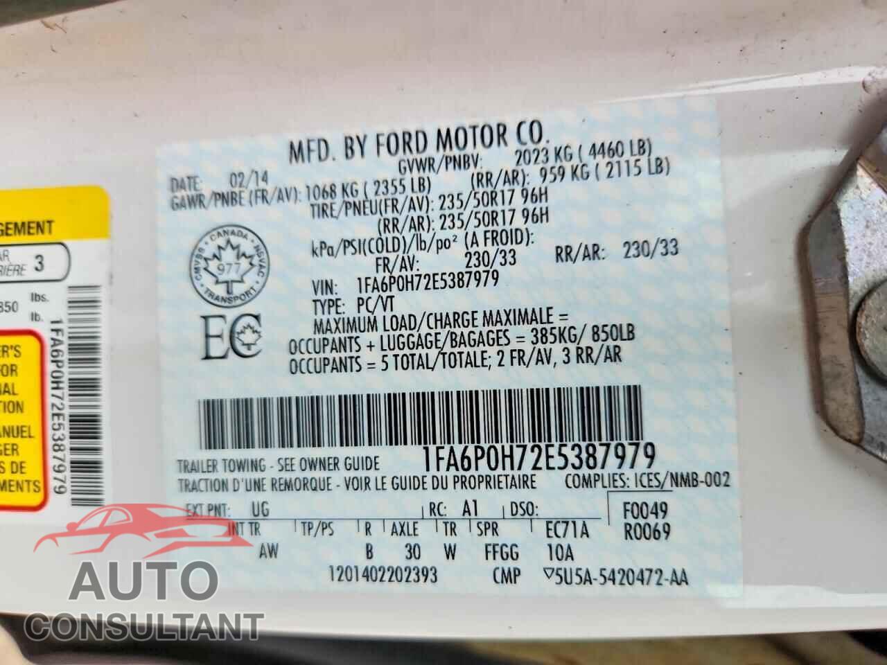 FORD FUSION 2014 - 1FA6P0H72E5387979