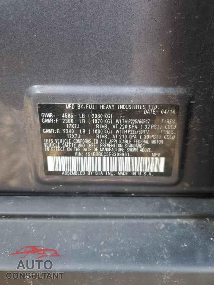 SUBARU OUTBACK 2014 - 4S4BRBCC5E3309951
