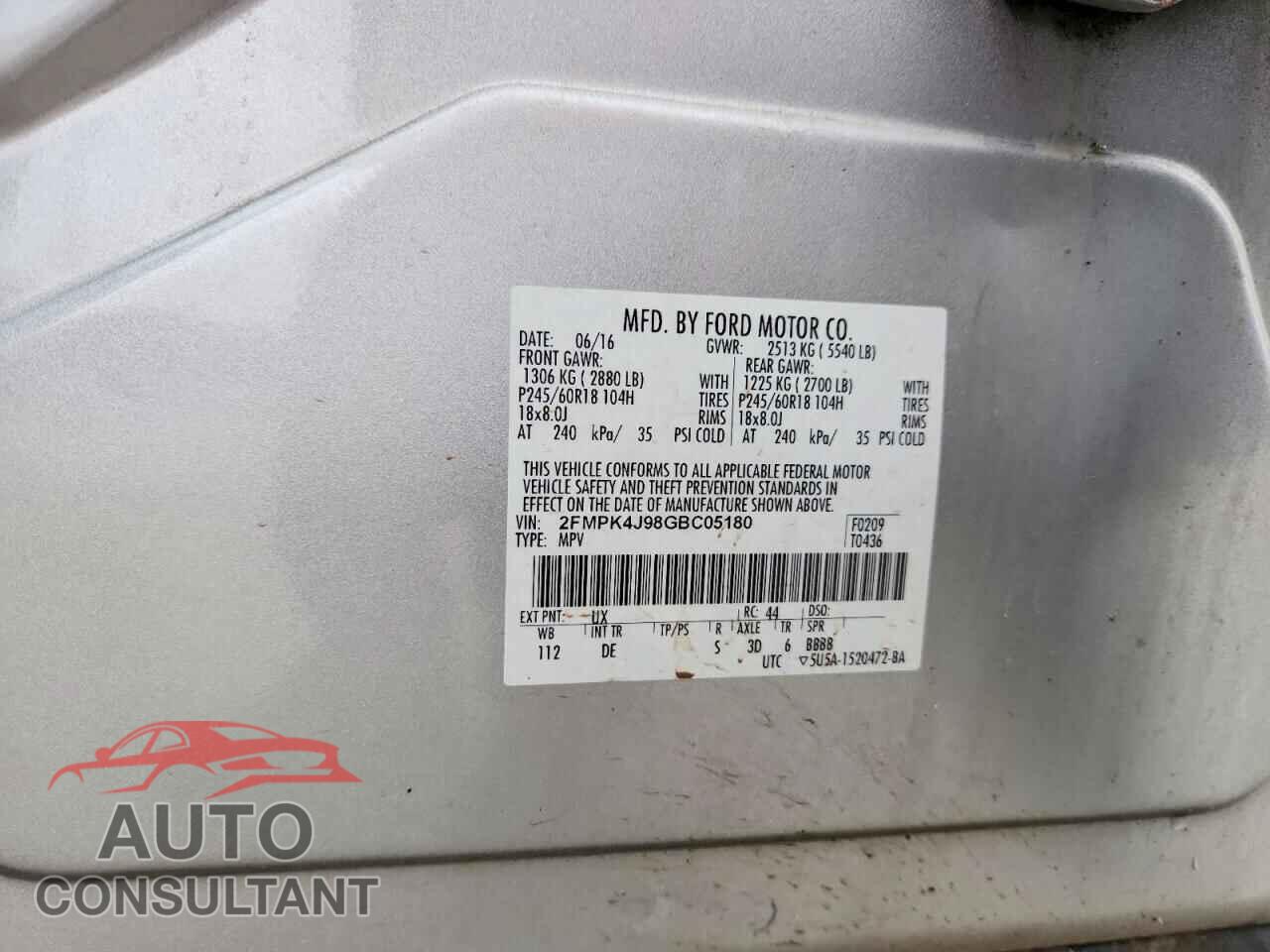 FORD EDGE 2016 - 2FMPK4J98GBC05180