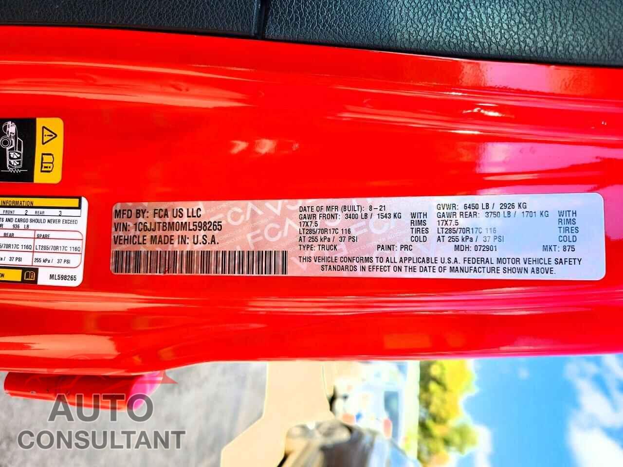 JEEP GLADIATOR 2021 - 1C6JJTBM0ML598265