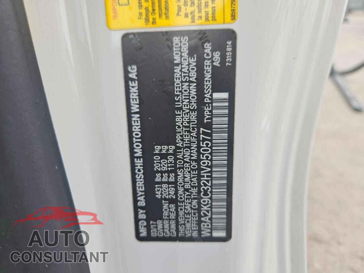 BMW 2 SERIES 2017 - WBA2K9C32HV950577