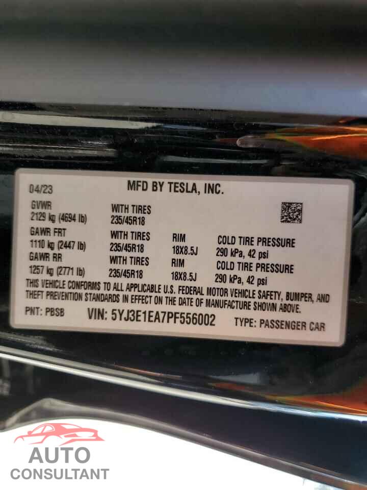 TESLA MODEL 3 2023 - 5YJ3E1EA7PF556002