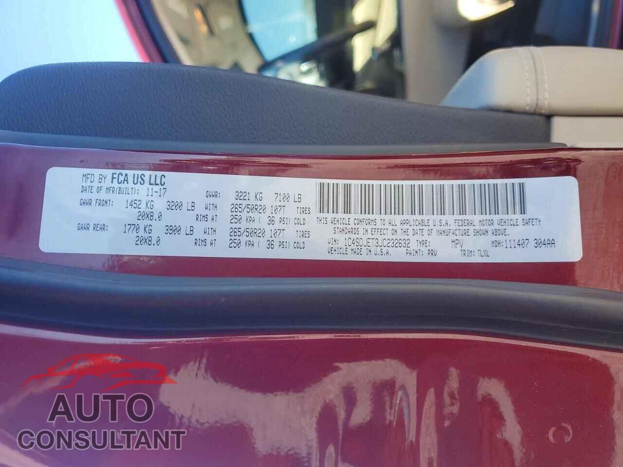 DODGE DURANGO 2018 - 1C4SDJET3JC232632
