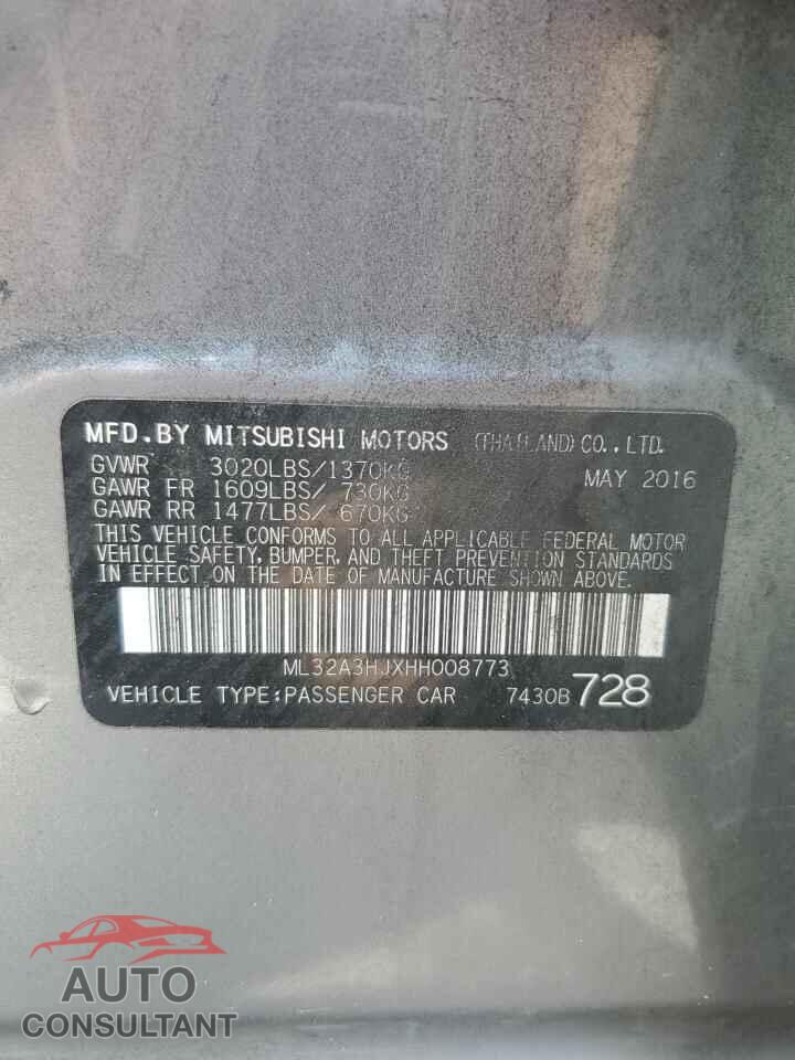 MITSUBISHI MIRAGE 2017 - ML32A3HJXHH008773