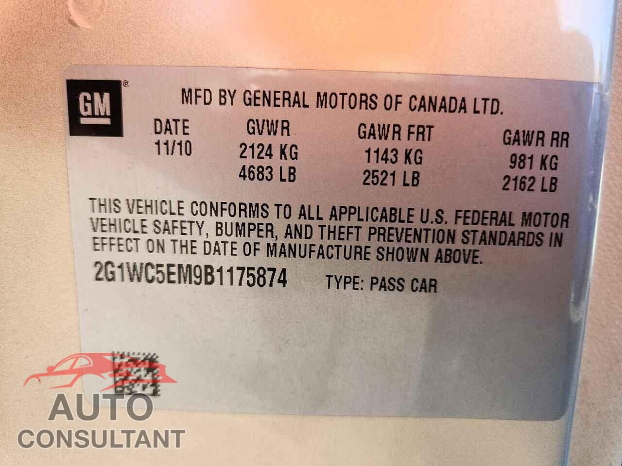 CHEVROLET IMPALA 2011 - 2G1WC5EM9B1175874